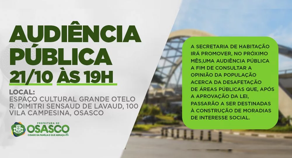 Prefeitura de Osasco propõe destinação de áreas públicas para novos empreendimentos habitacionais