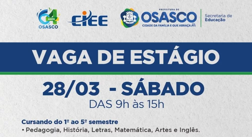 Prefeitura de Osasco e CIEE realizam processo seletivo para estágio em escolas municipais